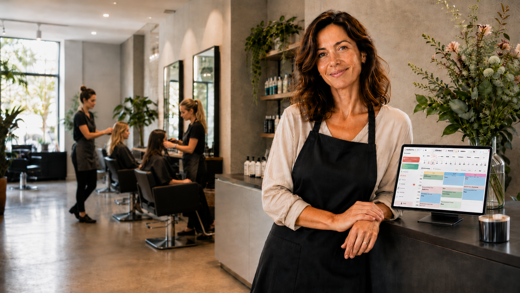 Titolare di salone che usa l'app LucaBooking